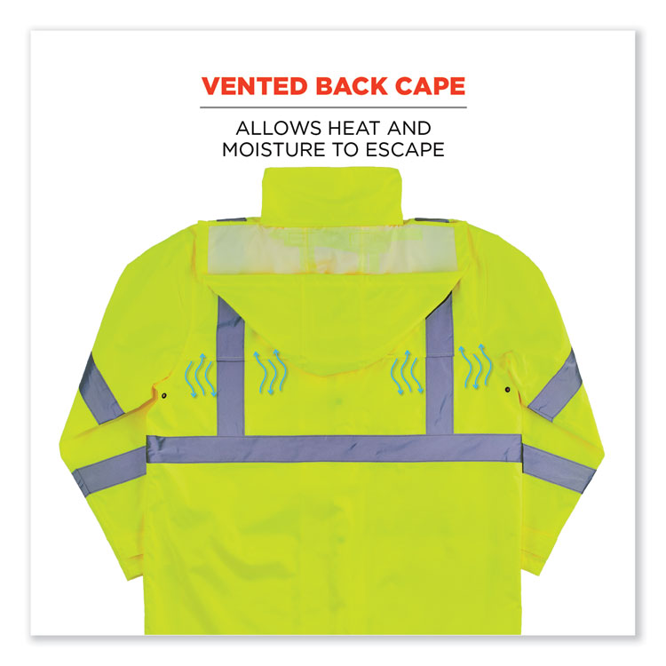 ergodyne® GloWear 8366 Class 3 Lightweight Hi-Vis Rain Jacket, Polyester, 2X-Large, Lime, Ships in 1-3 Business Days (EGO24336) Each