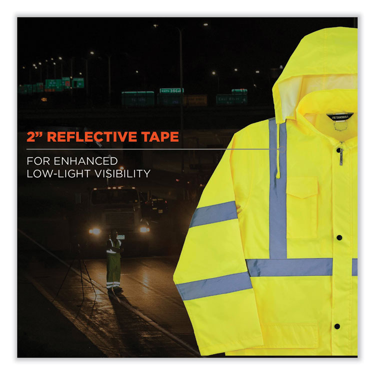 ergodyne® GloWear 8366 Class 3 Lightweight Hi-Vis Rain Jacket, Polyester, 2X-Large, Lime, Ships in 1-3 Business Days (EGO24336) Each