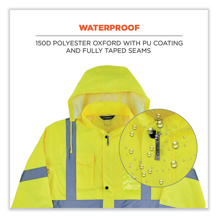 ergodyne® GloWear 8366 Class 3 Lightweight Hi-Vis Rain Jacket, Polyester, 3X-Large, Lime, Ships in 1-3 Business Days (EGO24337) Each