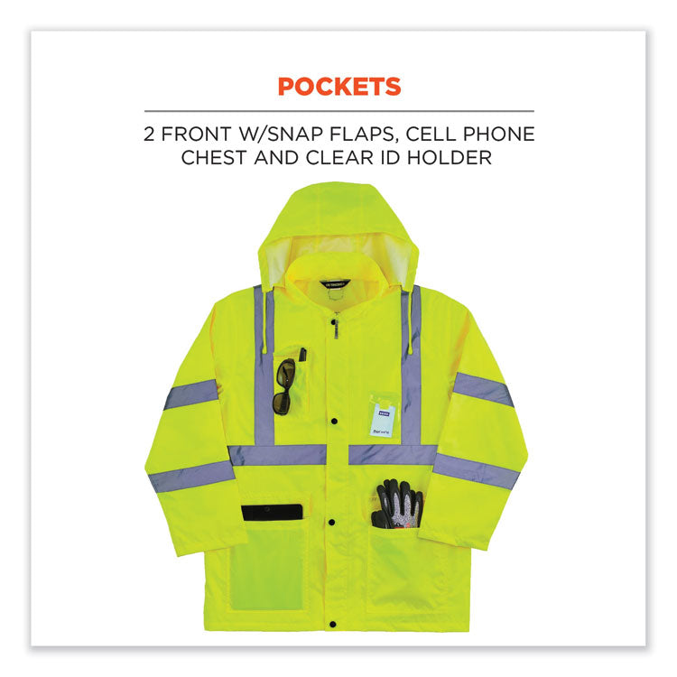 ergodyne® GloWear 8366 Class 3 Lightweight Hi-Vis Rain Jacket, Polyester, 5X-Large, Lime, Ships in 1-3 Business Days (EGO24339) Each
