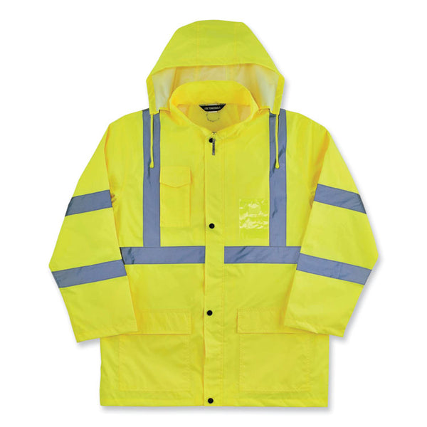 ergodyne® GloWear 8366 Class 3 Lightweight Hi-Vis Rain Jacket, Polyester, 5X-Large, Lime, Ships in 1-3 Business Days (EGO24339) Each