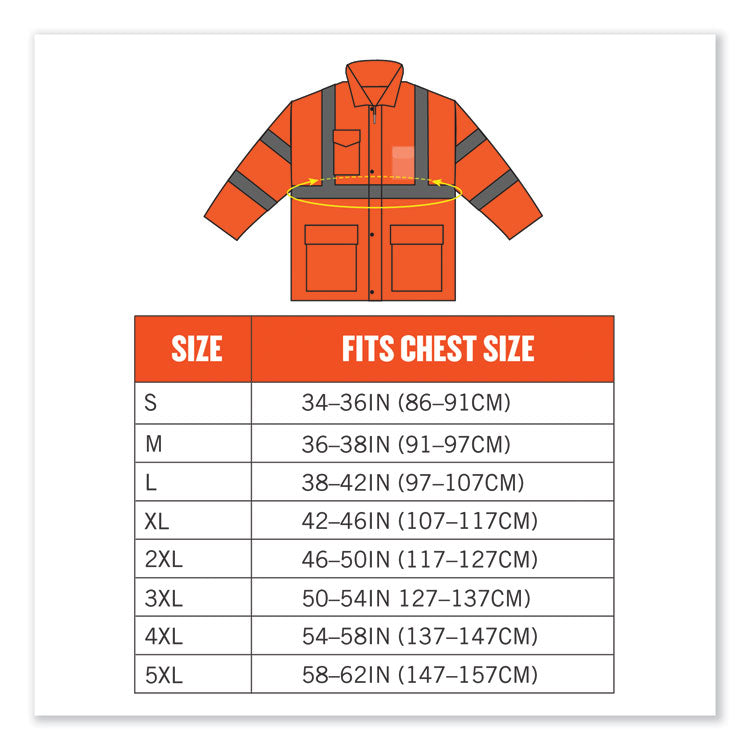 ergodyne® GloWear 8366 Class 3 Lightweight Hi-Vis Rain Jacket, Polyester, X-Large, Orange, Ships in 1-3 Business Days (EGO24365) Each