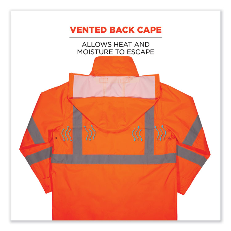 ergodyne® GloWear 8366 Class 3 Lightweight Hi-Vis Rain Jacket, Polyester, 2X-Large, Orange, Ships in 1-3 Business Days (EGO24366) Each