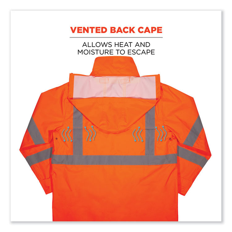 ergodyne® GloWear 8366 Class 3 Lightweight Hi-Vis Rain Jacket, Polyester, 3X-Large, Orange, Ships in 1-3 Business Days (EGO24367) Each