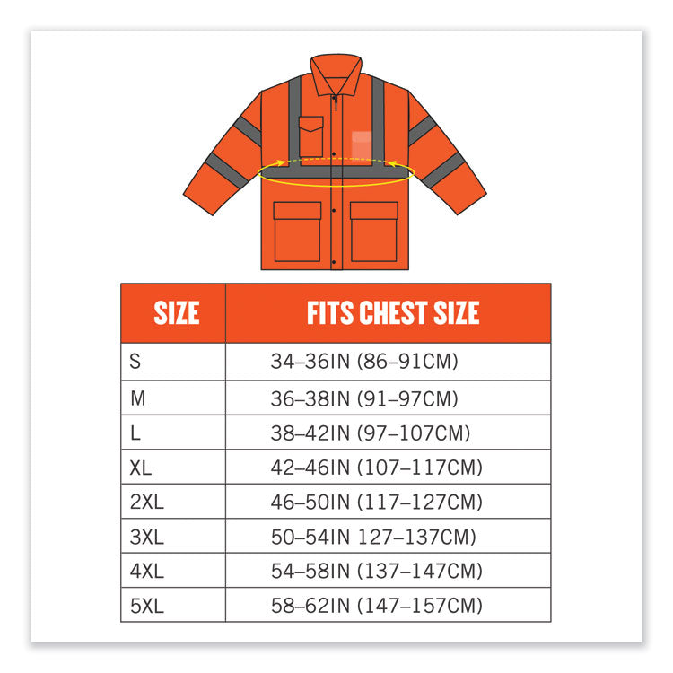 ergodyne® GloWear 8366 Class 3 Lightweight Hi-Vis Rain Jacket, Polyester, 3X-Large, Orange, Ships in 1-3 Business Days (EGO24367) Each