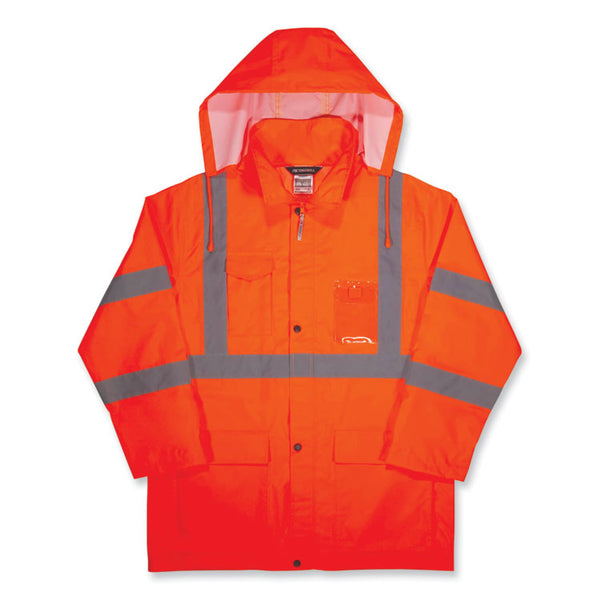 ergodyne® GloWear 8366 Class 3 Lightweight Hi-Vis Rain Jacket, Polyester, 4X-Large, Orange, Ships in 1-3 Business Days (EGO24368) Each