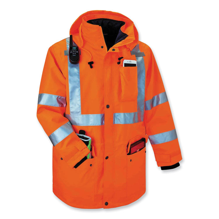 ergodyne® GloWear 8385 Class 3 Hi-Vis 4-in-1 Jacket, Small, Orange, Ships in 1-3 Business Days (EGO24372) Each