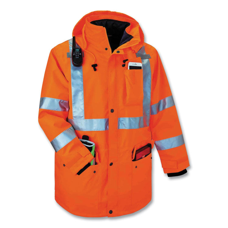 ergodyne® GloWear 8385 Class 3 Hi-Vis 4-in-1 Jacket, 3X-Large, Orange, Ships in 1-3 Business Days (EGO24377) Each