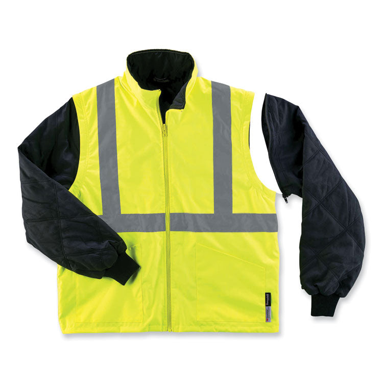 ergodyne® GloWear 8385 Class 3 Hi-Vis 4-in-1 Jacket, Small, Lime, Ships in 1-3 Business Days (EGO24382) Each