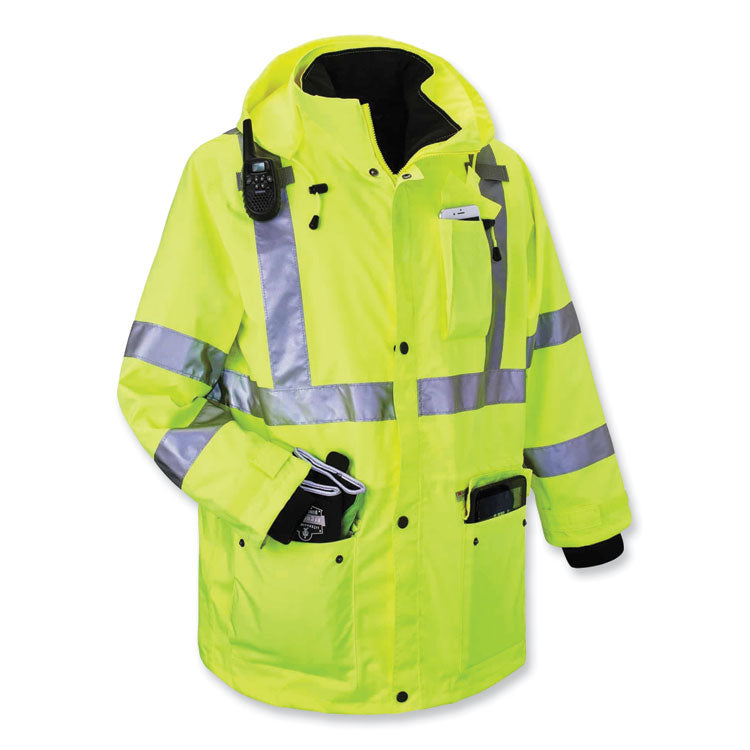 ergodyne® GloWear 8385 Class 3 Hi-Vis 4-in-1 Jacket, 5X-Large, Lime, Ships in 1-3 Business Days (EGO24389) Each