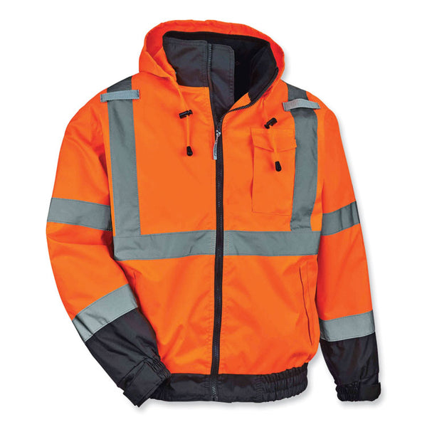 ergodyne® GloWear 8379 Class 3 Hi-Vis Fleece Lined Bomber Jacket, Orange, Large, Ships in 1-3 Business Days (EGO24464) Each