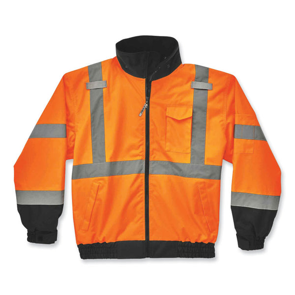 ergodyne® GloWear 8379 Class 3 Hi-Vis Fleece Lined Bomber Jacket, Orange, 4X-Large, Ships in 1-3 Business Days (EGO24468) Each