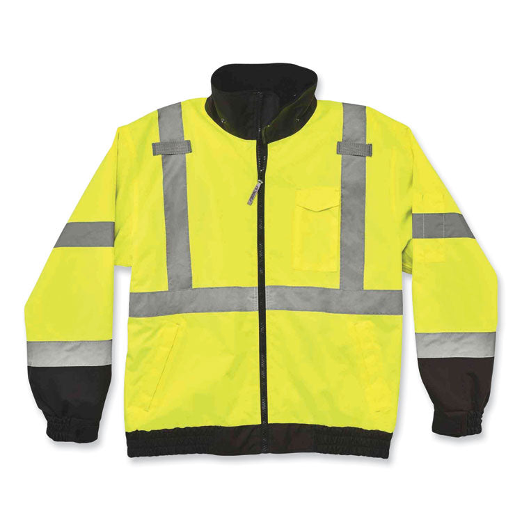 ergodyne® GloWear 8379 Class 3 Hi-Vis Fleece Lined Bomber Jacket, Lime, Small, Ships in 1-3 Business Days (EGO24472) Each