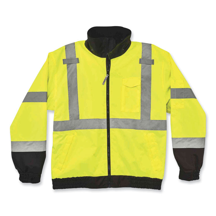 ergodyne® GloWear 8379 Class 3 Hi-Vis Fleece Lined Bomber Jacket, Lime, Large, Ships in 1-3 Business Days (EGO24474) Each