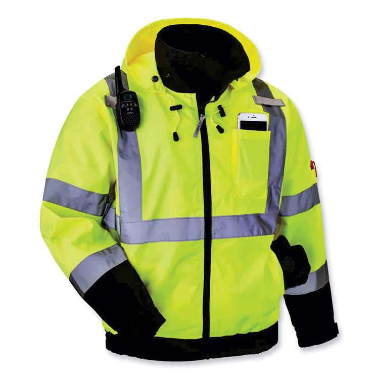 ergodyne® GloWear 8379 Class 3 Hi-Vis Fleece Lined Bomber Jacket, Lime, 3X-Large, Ships in 1-3 Business Days (EGO24477) Each