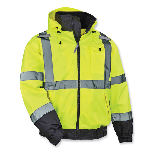 ergodyne® GloWear 8379 Class 3 Hi-Vis Fleece Lined Bomber Jacket, Lime, 4X-Large, Ships in 1-3 Business Days (EGO24478) Each