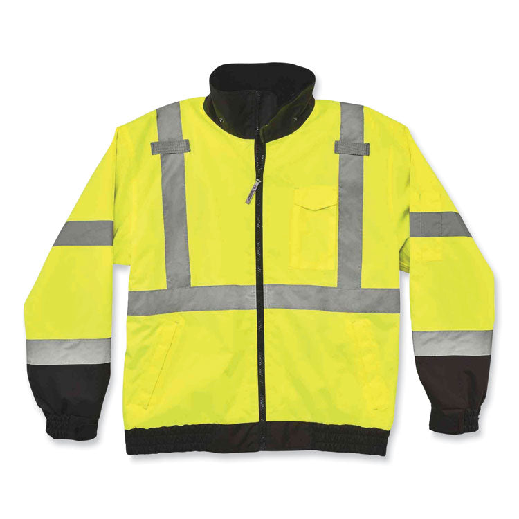ergodyne® GloWear 8379 Class 3 Hi-Vis Fleece Lined Bomber Jacket, Lime, 5X-Large, Ships in 1-3 Business Days (EGO24479) Each