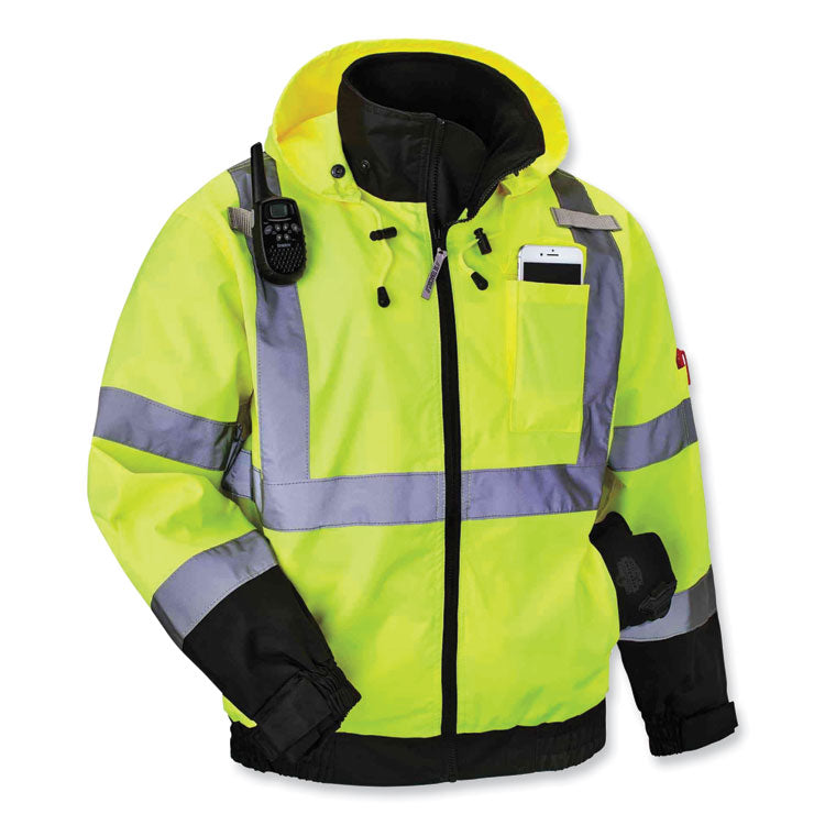 ergodyne® GloWear 8379 Class 3 Hi-Vis Fleece Lined Bomber Jacket, Lime, 5X-Large, Ships in 1-3 Business Days (EGO24479) Each