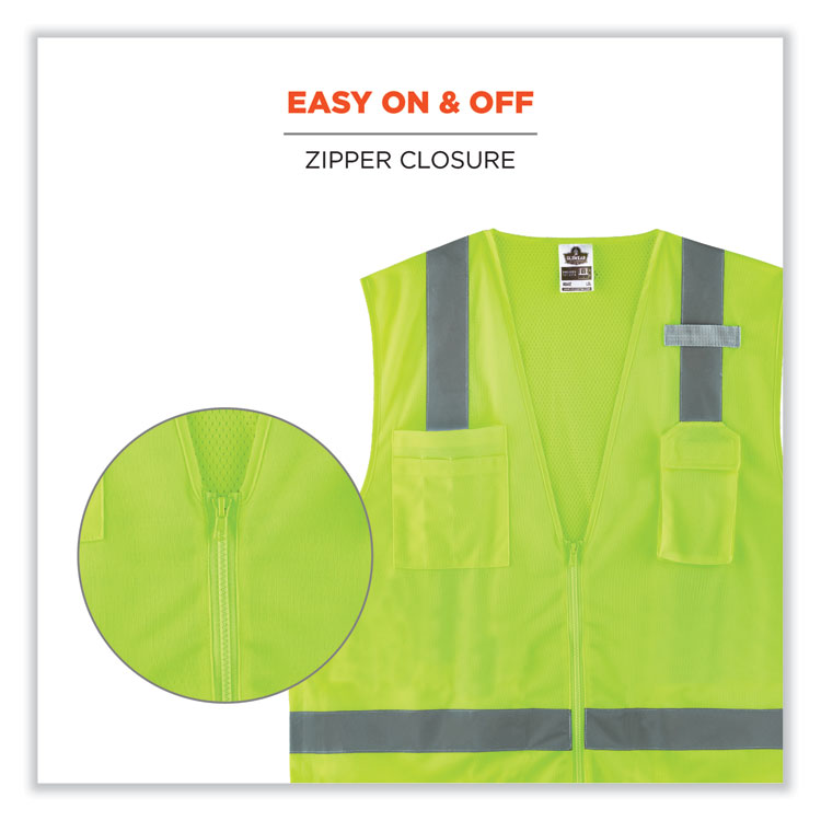 ergodyne® GloWear 8249Z-S Single Size Class 2 Economy Surveyors Zipper Vest, Polyester, Small, Lime, Ships in 1-3 Business Days (EGO24502) Each