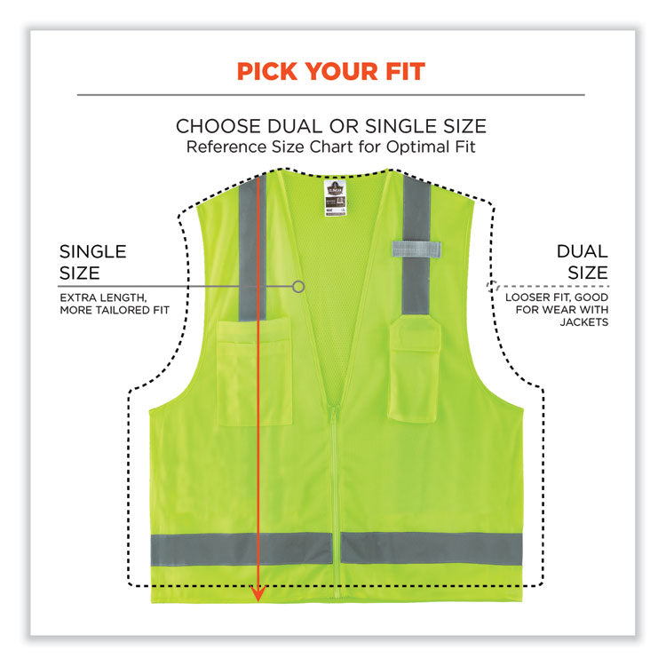 ergodyne® GloWear 8249Z-S Single Size Class 2 Economy Surveyors Zipper Vest, Polyester, Small, Lime, Ships in 1-3 Business Days (EGO24502) Each