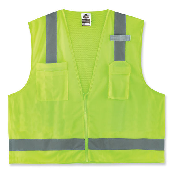 ergodyne® GloWear 8249Z-S Single Size Class 2 Economy Surveyors Zipper Vest, Polyester, Small, Lime, Ships in 1-3 Business Days (EGO24502) Each