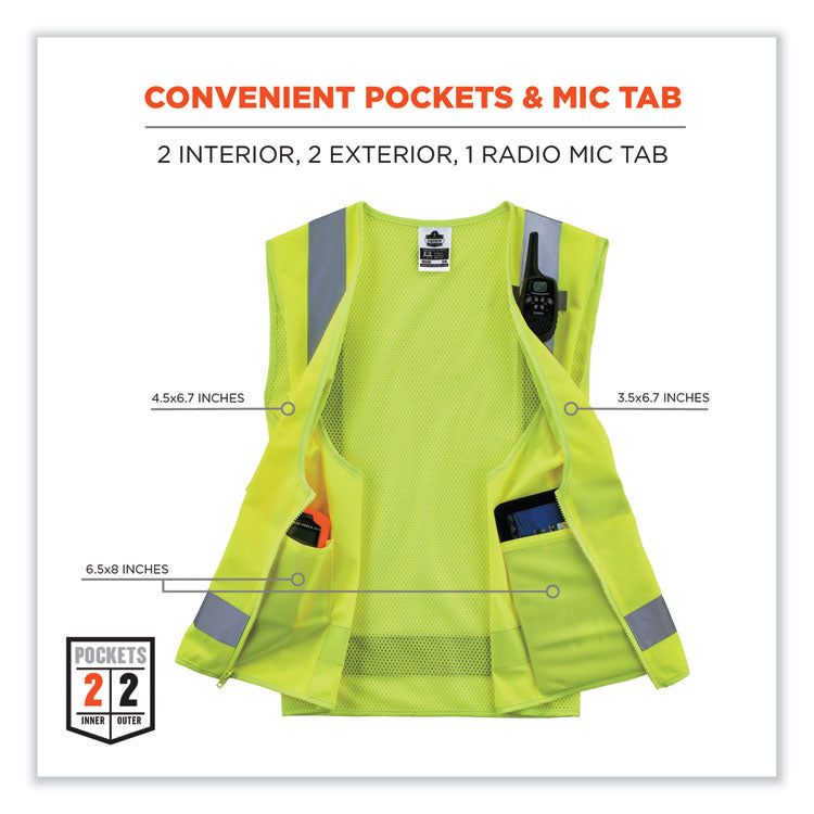 ergodyne® GloWear 8249Z-S Single Size Class 2 Economy Surveyors Zipper Vest, Polyester, Medium, Lime, Ships in 1-3 Business Days (EGO24503) Each