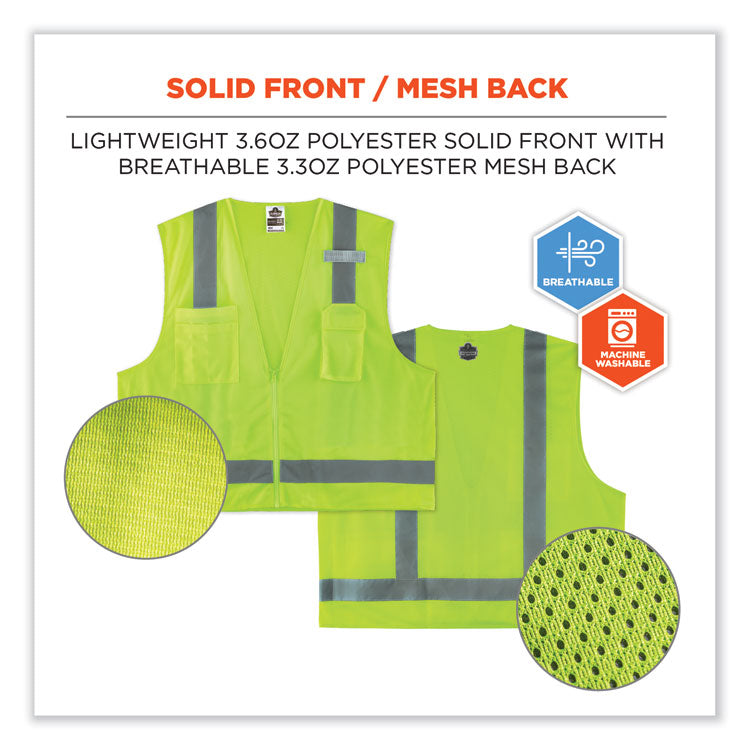 ergodyne® GloWear 8249Z-S Single Size Class 2 Economy Surveyors Zipper Vest, Polyester, Medium, Lime, Ships in 1-3 Business Days (EGO24503) Each
