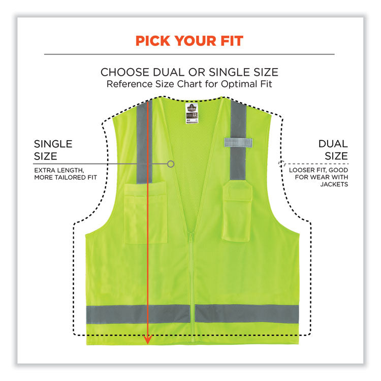 ergodyne® GloWear 8249Z-S Single Size Class 2 Economy Surveyors Zipper Vest, Polyester, Medium, Lime, Ships in 1-3 Business Days (EGO24503) Each