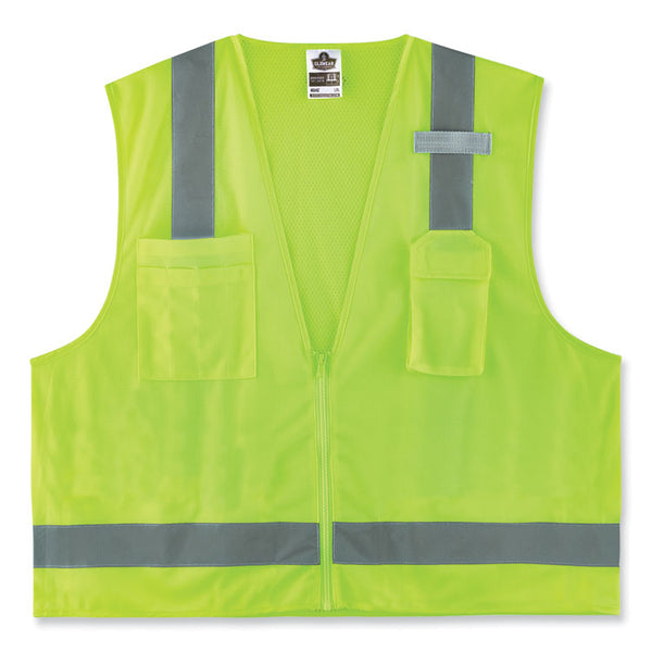 ergodyne® GloWear 8249Z-S Single Size Class 2 Economy Surveyors Zipper Vest, Polyester, Medium, Lime, Ships in 1-3 Business Days (EGO24503) Each