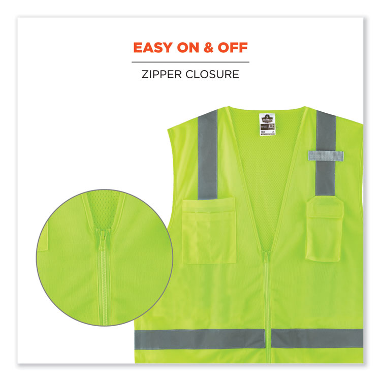 ergodyne® GloWear 8249Z-S Single Size Class 2 Economy Surveyors Zipper Vest, Polyester, 3X-Large, Lime, Ships in 1-3 Business Days (EGO24507) Each