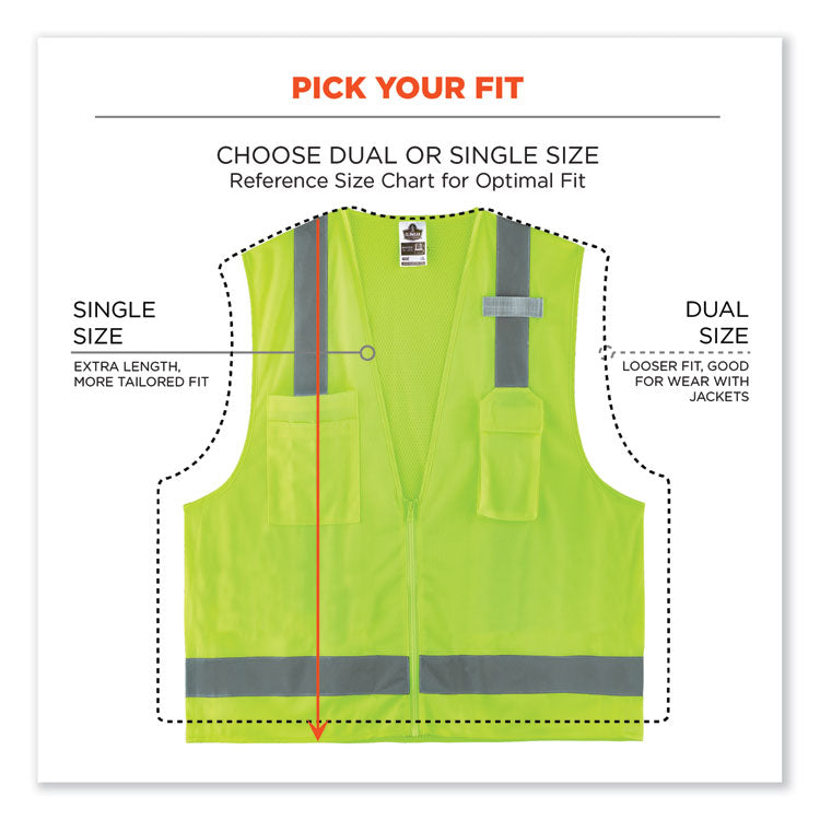 ergodyne® GloWear 8249Z-S Single Size Class 2 Economy Surveyors Zipper Vest, Polyester, 3X-Large, Lime, Ships in 1-3 Business Days (EGO24507) Each