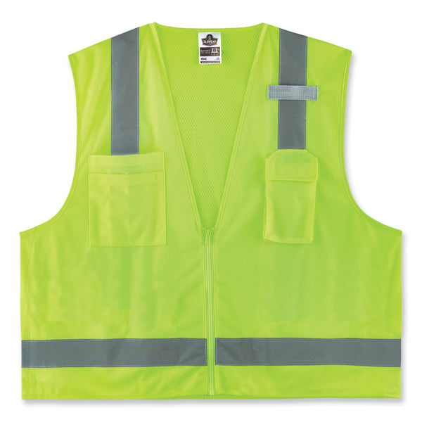 ergodyne® GloWear 8249Z-S Single Size Class 2 Economy Surveyors Zipper Vest, Polyester, 3X-Large, Lime, Ships in 1-3 Business Days (EGO24507) Each