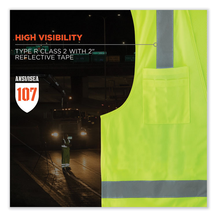 ergodyne® GloWear 8249Z-S Single Size Class 2 Economy Surveyors Zipper Vest, Polyester, 5X-Large, Lime, Ships in 1-3 Business Days (EGO24509) Each