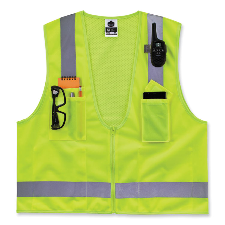ergodyne® GloWear 8249Z-S Single Size Class 2 Economy Surveyors Zipper Vest, Polyester, 5X-Large, Lime, Ships in 1-3 Business Days (EGO24509) Each