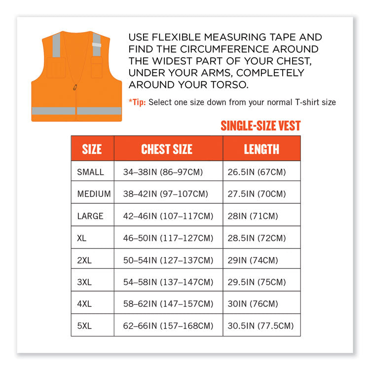 ergodyne® GloWear 8249Z-S Single Size Class 2 Economy Surveyors Zipper Vest, Polyester, Medium, Orange, Ships in 1-3 Business Days (EGO24513) Each