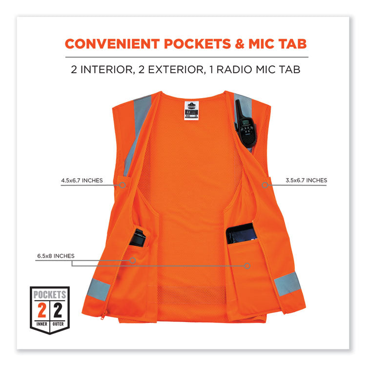 ergodyne® GloWear 8249Z-S Single Size Class 2 Economy Surveyors Zipper Vest, Polyester, Large, Orange, Ships in 1-3 Business Days (EGO24514) Each