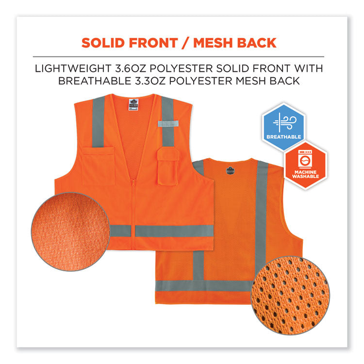 ergodyne® GloWear 8249Z-S Single Size Class 2 Economy Surveyors Zipper Vest, Polyester, Large, Orange, Ships in 1-3 Business Days (EGO24514) Each