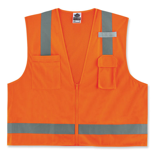 ergodyne® GloWear 8249Z-S Single Size Class 2 Economy Surveyors Zipper Vest, Polyester, Large, Orange, Ships in 1-3 Business Days (EGO24514) Each
