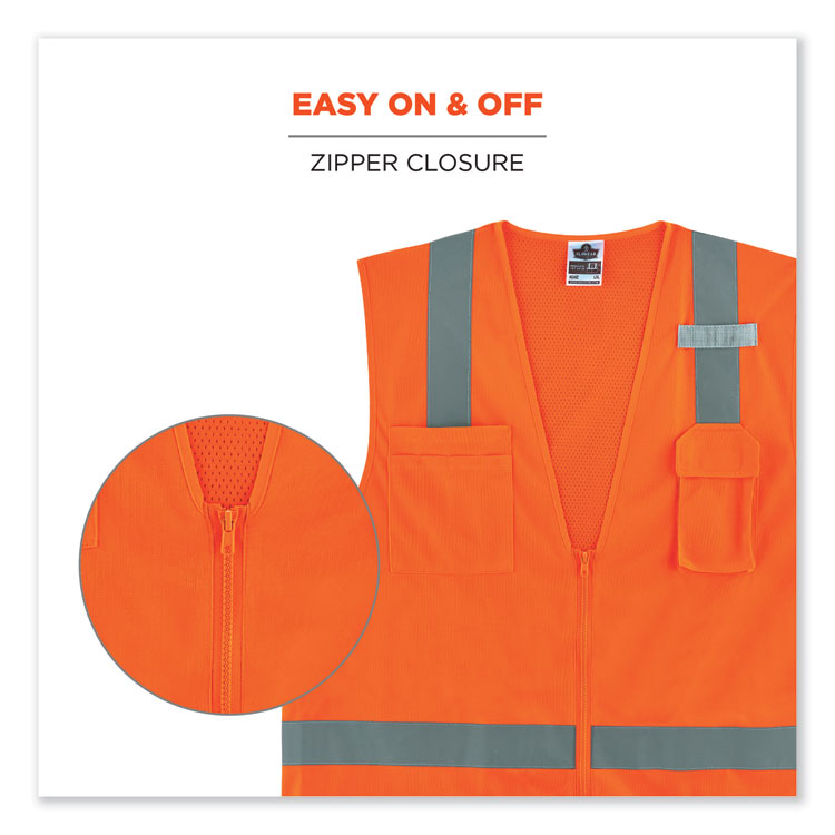 ergodyne® GloWear 8249Z-S Single Size Class 2 Economy Surveyors Zipper Vest, Polyester, X-Large, Orange, Ships in 1-3 Business Days (EGO24515) Each