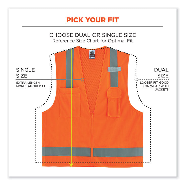 ergodyne® GloWear 8249Z-S Single Size Class 2 Economy Surveyors Zipper Vest, Polyester, X-Large, Orange, Ships in 1-3 Business Days (EGO24515) Each