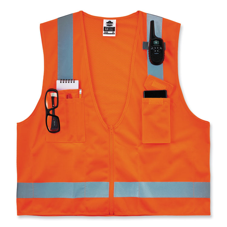 ergodyne® GloWear 8249Z-S Single Size Class 2 Economy Surveyors Zipper Vest, Polyester, 3X-Large, Orange, Ships in 1-3 Business Days (EGO24517) Each
