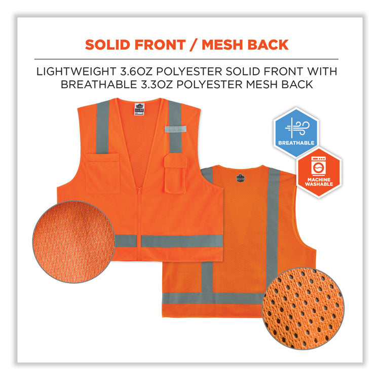 ergodyne® GloWear 8249Z-S Single Size Class 2 Economy Surveyors Zipper Vest, Polyester, 4X-Large, Orange, Ships in 1-3 Business Days (EGO24518) Each