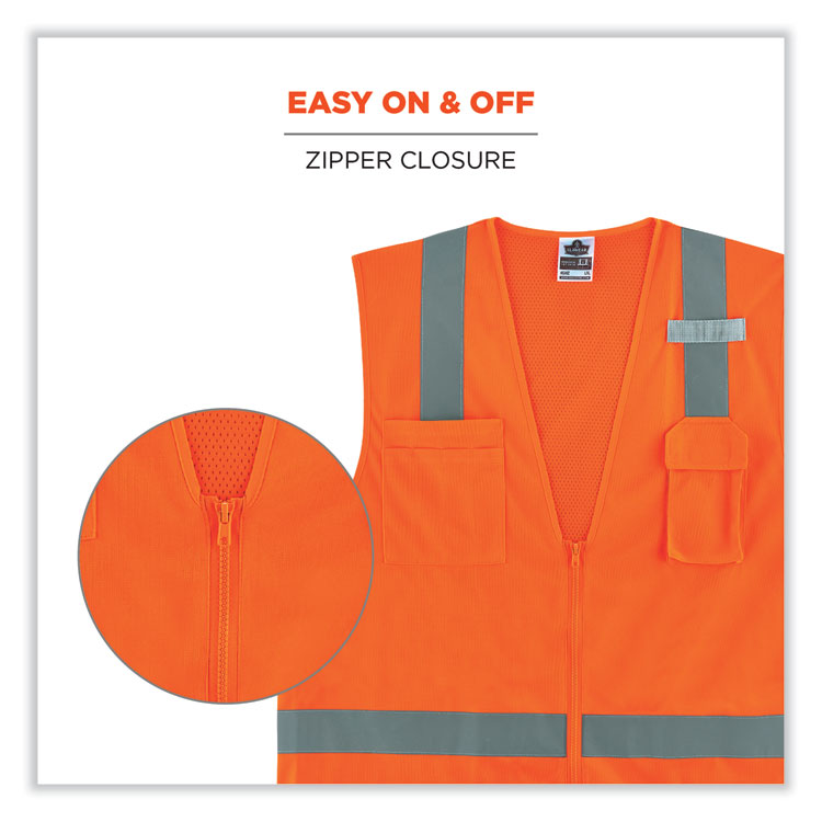 ergodyne® GloWear 8249Z-S Single Size Class 2 Economy Surveyors Zipper Vest, Polyester, 4X-Large, Orange, Ships in 1-3 Business Days (EGO24518) Each