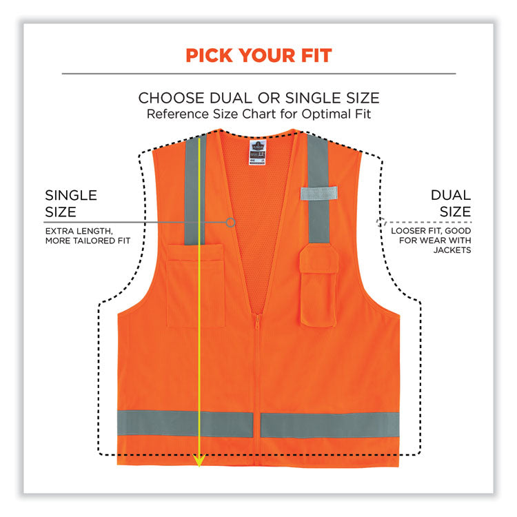 ergodyne® GloWear 8249Z-S Single Size Class 2 Economy Surveyors Zipper Vest, Polyester, 4X-Large, Orange, Ships in 1-3 Business Days (EGO24518) Each