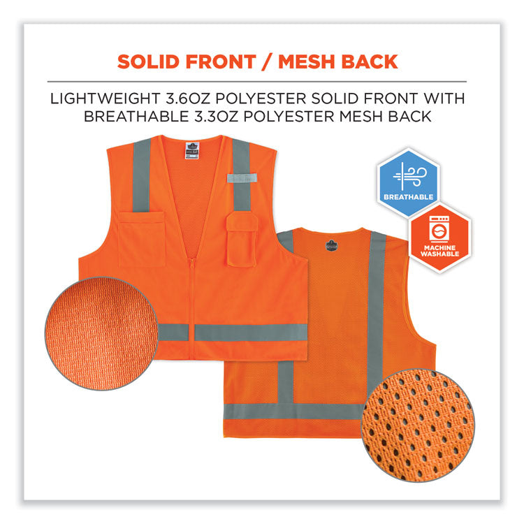ergodyne® GloWear 8249Z-S Single Size Class 2 Economy Surveyors Zipper Vest, Polyester, 5X-Large, Orange, Ships in 1-3 Business Days (EGO24519) Each