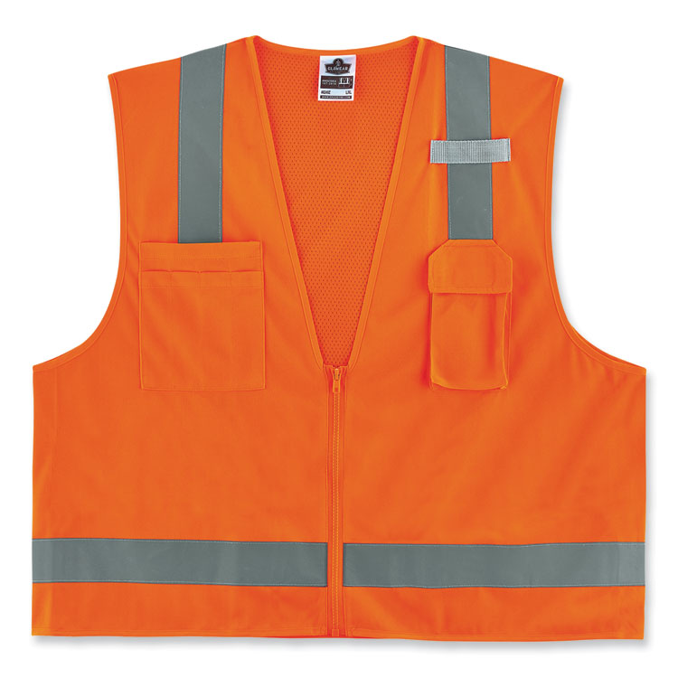 ergodyne® GloWear 8249Z-S Single Size Class 2 Economy Surveyors Zipper Vest, Polyester, 5X-Large, Orange, Ships in 1-3 Business Days (EGO24519) Each