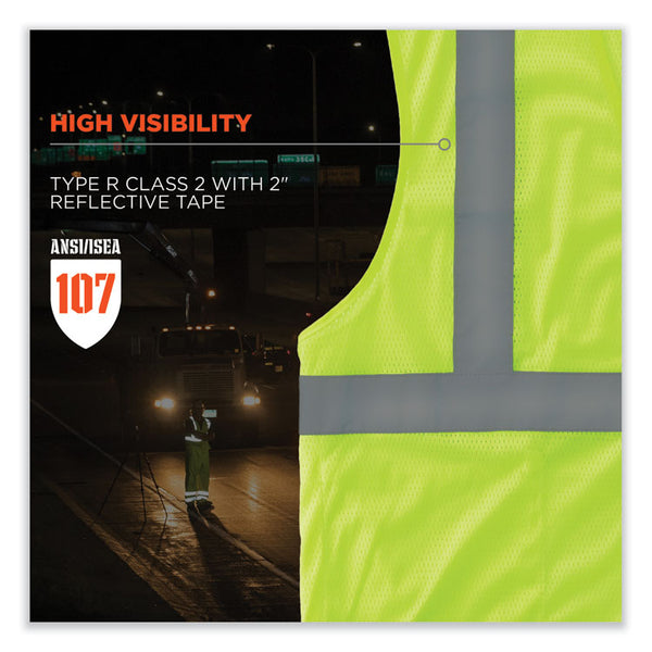 ergodyne® GloWear 8210HL-S Single Size Class 2 Economy Mesh Vest, Polyester, X-Small, Lime, Ships in 1-3 Business Days (EGO24521) Each