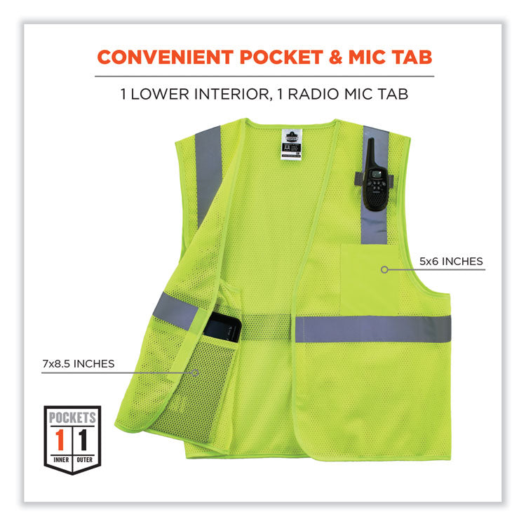 ergodyne® GloWear 8210HL-S Single Size Class 2 Economy Mesh Vest, Polyester, Small, Lime, Ships in 1-3 Business Days (EGO24522) Each