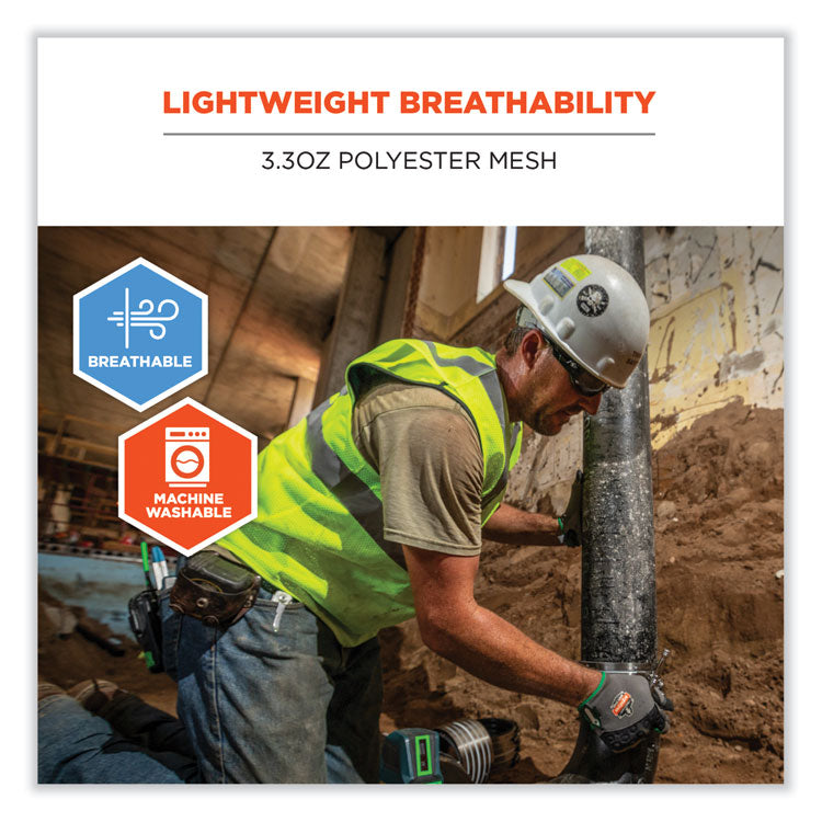 ergodyne® GloWear 8210HL-S Single Size Class 2 Economy Mesh Vest, Polyester, Small, Lime, Ships in 1-3 Business Days (EGO24522) Each