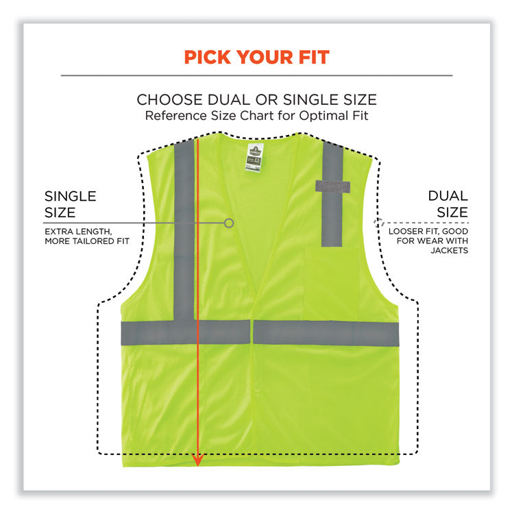 ergodyne® GloWear 8210HL-S Single Size Class 2 Economy Mesh Vest, Polyester, Medium, Lime, Ships in 1-3 Business Days (EGO24523) Each